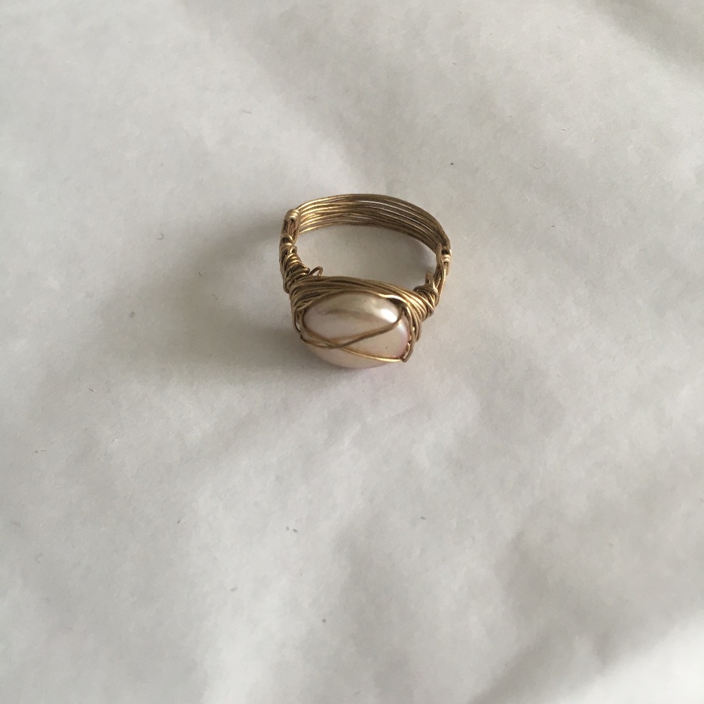 Artist Hand Made Gold Ring with Mother-of-Pearl Like Stone